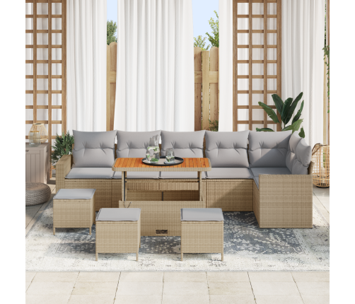 10 Gab. Dārza Sofa Komplekts Ar Spilveniem Bēšs Poli Ratanā Akācijas Koks Vidaxl