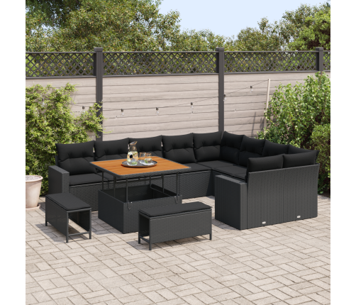 12 Gab. Dārza Dīvānu Komplekts Ar Spilveniem Melns Polietilēna Rotangpalma Akācija Vidaxl