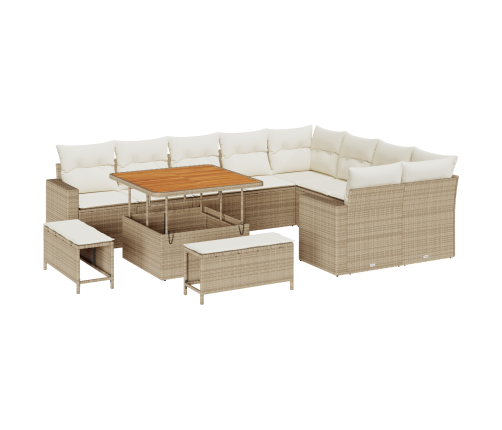 12 Daļu Dārza Dīvānu Komplekts Ar Spilveniem Bēšā Poli Rotangpalma Un Akācija Vidaxl