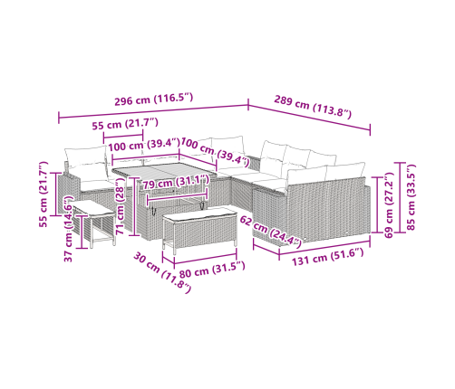 13 Gabalu Dārza Dīvāna Komplekts Ar Spilveniem Melns Polietilēna Rotangpalma Akācija Vidaxl