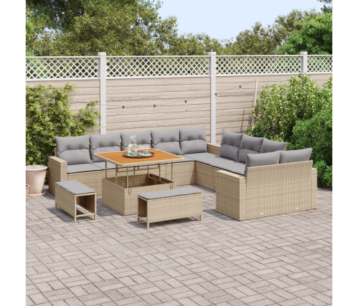 13 Gabalu Dārza Dīvāna Komplekts Ar Spilveniem Bēšs Poli Rotangpalma Akācija Vidaxl