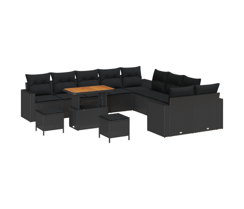 13 Daļu Dārza Dīvānu Komplekts Ar Spilveniem Melnā Polietilēna Rotangpalmas Akācija Vidaxl