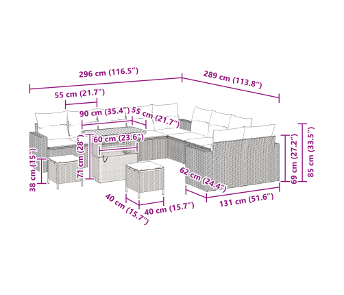 13 Gabalu Dārza Dīvānu Komplekts Ar Spilveniem Melnā Poli Rotangpalmas Akācijā Vidaxl