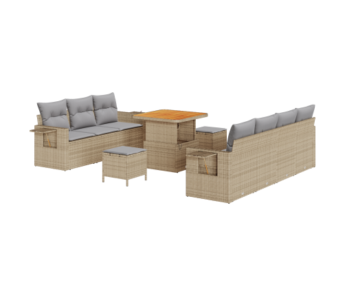 10 Daļu Dārza Dīvānu Komplekts Ar Bēšiem Poli Rotangpalmas Spilveniem Vidaxl