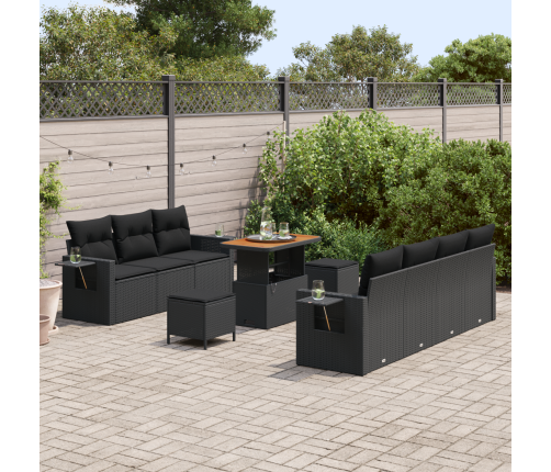 10 Daļīgu Dārza Dīvānu Komplekts Ar Spilveniem Melns Polietilēna Rotangpalma Akācija Vidaxl