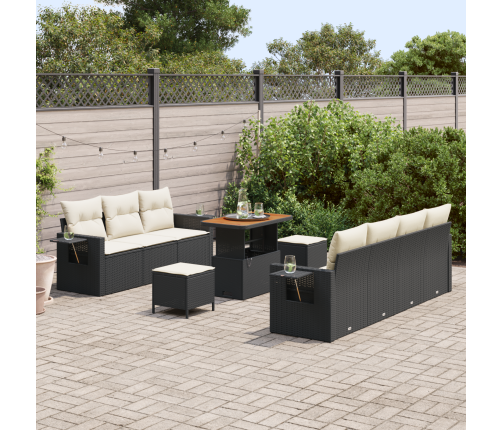 10 Gabalu Dārza Dīvānu Komplekts Ar Spilveniem Melnā Poli Rotangpalmas Akācijā Vidaxl