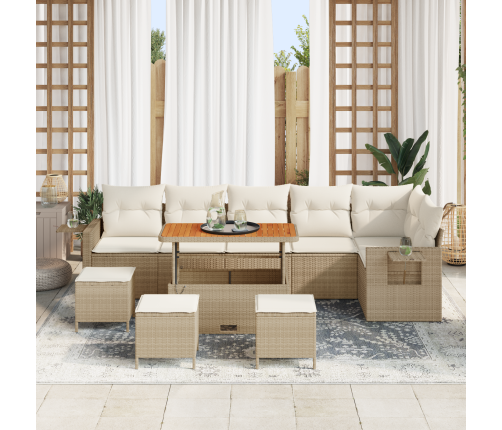 10 Gabalu Dārza Dīvānu Komplekts Ar Spilveniem, Bēšs, Poli Rotangpalma, Akācija Vidaxl