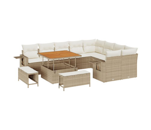 12 Gabalu Dārza Dīvānu Komplekts Ar Spilveniem Bēšs Poli Rotangpalma Akācija Vidaxl