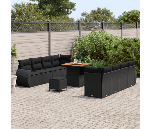 11 Daļu Dārza Dīvānu Komplekts Ar Spilveniem Melns Poliru Rotangpalma Vidaxl