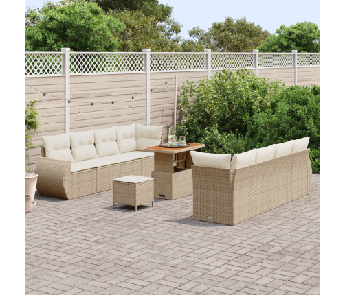 11 Daļu Dārza Dīvānu Komplekts Ar Spilveniem Bēšā Poliratanā Un Akācijas Vidaxl