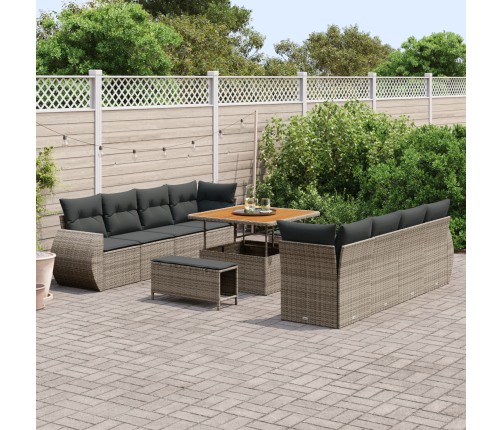11 Gab. Dārza Dīvānu Komplekts Ar Spilveniem Pelēka Poli Rotangpalma Akācija Vidaxl