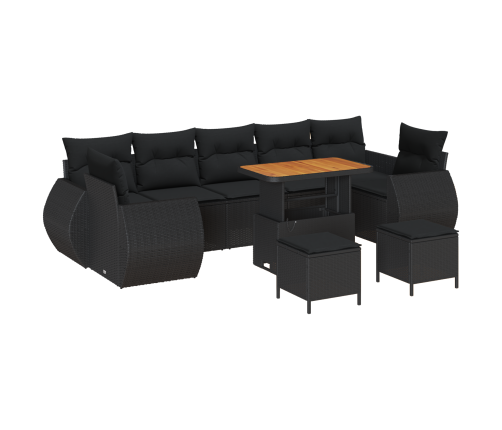 10 Gab. Dārza Dīvānu Komplekts Ar Spilveniem Melns Poli Ratans Akācija Vidaxl