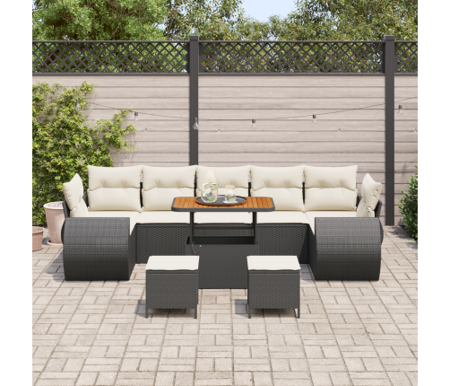 10 Daļu Dārza Dīvānu Komplekts Ar Spilveniem Melnā Krāsā Poli Rotangpalma Akācija Vidaxl