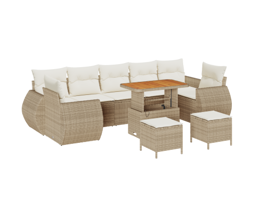 10 Daļu Dārza Dīvānu Komplekts Ar Spilveniem Bēšā Poli Rotangpalma Akācija Vidaxl