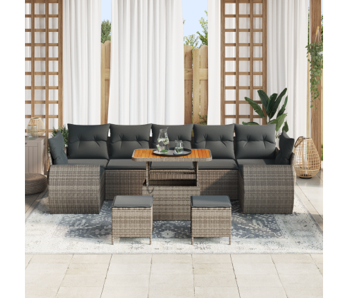 10 Gabalu Dārza Dīvānu Komplekts Ar Spilveniem Pelēks Poli Rotangpalma Akācijas Vidaxl