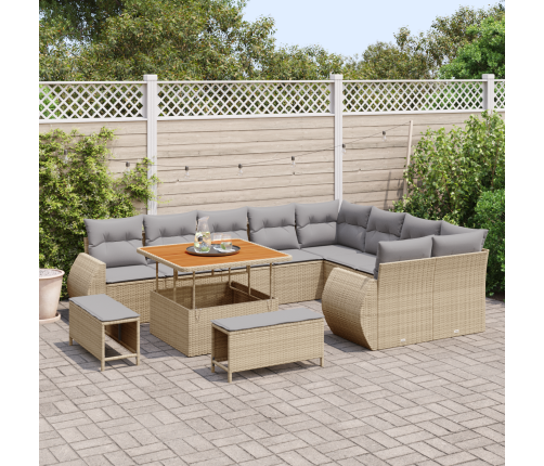 12 Gabalu Dārza Dīvānu Komplekts Ar Spilveniem Bēša Poli Rotangpalma Akācija Vidaxl