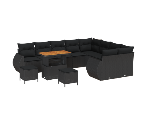 12 Gabalu Dārza Dīvānu Komplekts Ar Spilveniem, Melns Poliratan Acacia Vidaxl