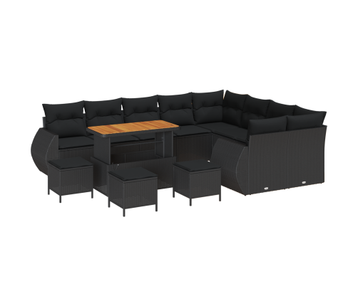 13 Gabalu Dārza Dīvānu Komplekts Ar Spilveniem, Melns, Poli Rotangpalma, Akācija Vidaxl