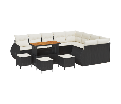 13 Gabalu Dārza Dīvānu Komplekts Ar Spilveniem Melnā Poli Rotangpalmas Akācijas Vidaxl