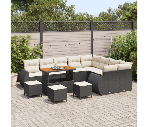 13 Gabalu Dārza Dīvānu Komplekts Ar Spilveniem Melnā Poli Rotangpalmas Akācijas Vidaxl