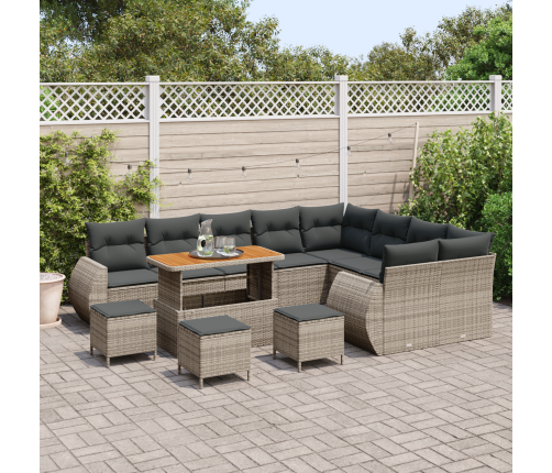 13 Daļīgs Dārza Dīvānu Komplekts Ar Spilveniem Pelēks Polietilēna Rotangpalma Akācija Vidaxl