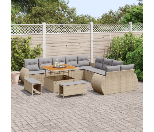 13 Gabalu Dārza Dīvāns Ar Spilveniem Bēšs Poli Rotangpalma Akācija Vidaxl