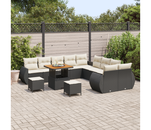 13 Daļu Dārza Dīvānu Komplekts Ar Spilveniem Melns Polietilēna Rotangpalma Akācija Vidaxl