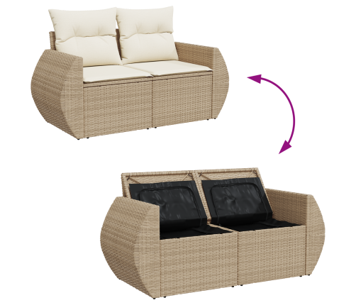 13 Daļu Dārza Dīvānu Komplekts Ar Spilveniem Bēšs Polietilēna Rotangpalma Akācija Vidaxl