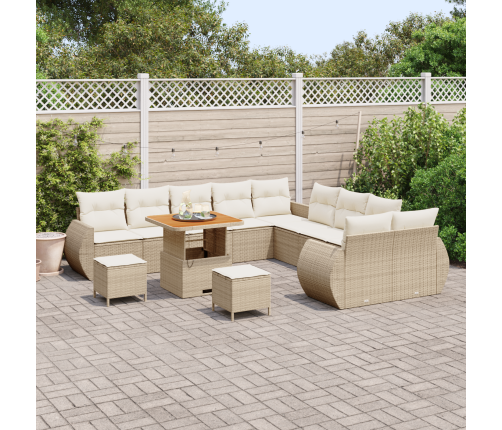 13 Daļu Dārza Dīvānu Komplekts Ar Spilveniem Bēšs Polietilēna Rotangpalma Akācija Vidaxl