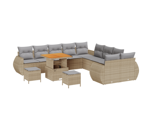 13 Gabalu Dārza Dīvānu Komplekts Ar Spilveniem Bēšs Polietilēna Rotangpalma Akācija Vidaxl