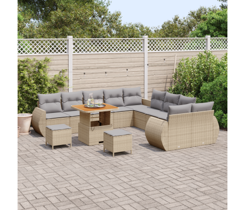 13 Gabalu Dārza Dīvānu Komplekts Ar Spilveniem Bēšs Polietilēna Rotangpalma Akācija Vidaxl