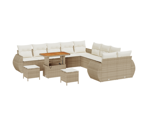 13 Daļīgs Dārza Dīvānu Komplekts Ar Spilveniem, Bēšs, Polietilēna Rotangpalma, Akācija Vidaxl