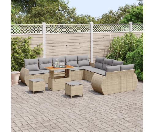 13 Daļīgs Dārza Dīvānu Komplekts Ar Spilveniem Bēšā Poli Rotangpalmas Akācijas Vidaxl