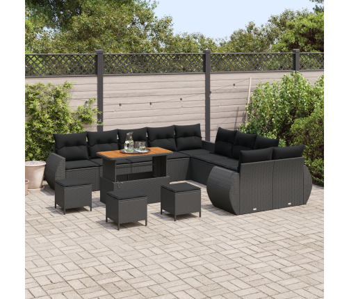 14 Daļu Dārza Dīvānu Komplekts Ar Spilveniem Melns Poli Rotangpalma Akācija Vidaxl