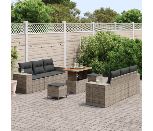 9 Daļīgs Dārza Dīvānu Komplekts Ar Spilveniem Pelēks Poliestera Rotangpalma Akācijas Vidaxl