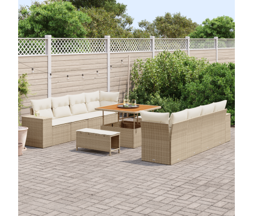 11 Daļu Dārza Dīvānu Komplekts Ar Spilveniem Bēšs Poli Rotangpalma Akācija Vidaxl