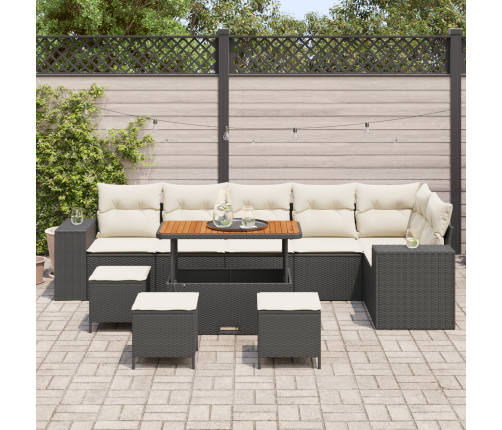 10 Gabalu Dārza Dīvānu Komplekts Ar Spilveniem Melnā Poli Ratanā Akācijā Vidaxl