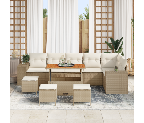 10 Gabalu Dārza Dīvānu Komplekts Ar Spilveniem Bēšs Poli Rotangpalma Akācija Vidaxl