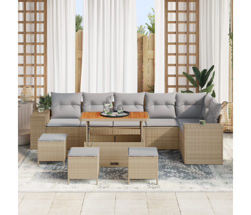 10 Gabalu Dārza Dīvānu Komplekts Ar Spilveniem Bēšs Poliratanas Akācija Vidaxl