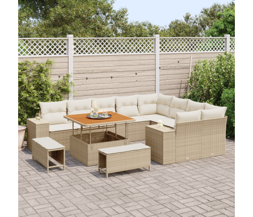 12 Daļu Dārza Dīvānu Komplekts Ar Spilveniem Bēšā Poli Rotangpalmas Akācijā Vidaxl