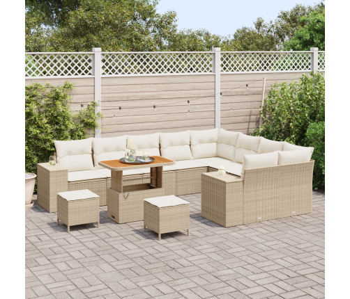 12 Daļu Dārza Dīvānu Komplekts Ar Spilveniem Bēšs Poli Rotangpalma Akāciju Vidaxl