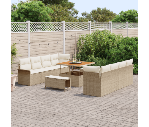 11 Daļu Dārza Dīvāna Komplekts Ar Spilveniem Bēšs Poli Rotangpalma Akācija Vidaxl