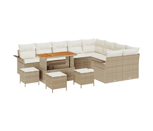 13 Gab. Dārza Dīvānu Komplekts Ar Spilveniem Bēšs Poli Rotangpalma Akācija Vidaxl