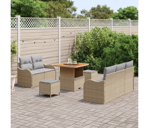 8 Daļu Dārza Dīvānu Komplekts Ar Spilveniem Bēšs Poli Rotangpalma Akācija Vidaxl