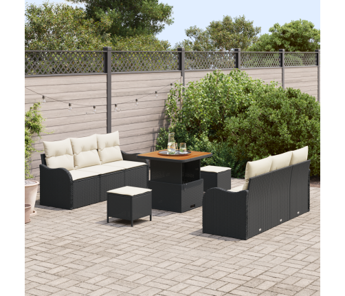 9 Gabalu Dārza Dīvānu Komplekts Ar Spilveniem Melns Poli Rotangpalma Akācija Vidaxl