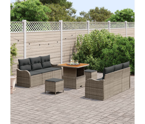 9 Daļu Dārza Dīvānu Komplekts Ar Spilveniem Pelēkā Poliratanā Vidaxl