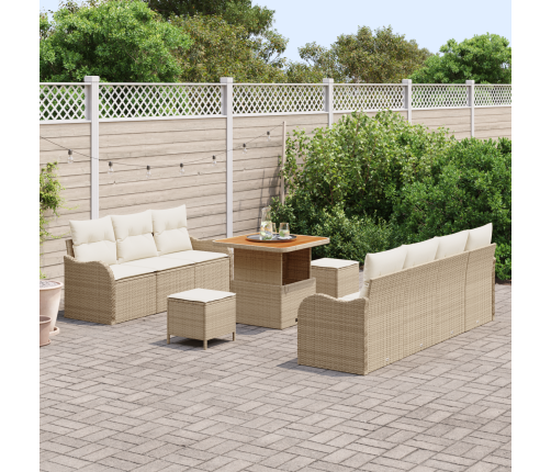 10 Daļas Dārza Dīvānu Komplekts Ar Spilveniem Bēšā Poli Rotangā Akācijā Vidaxl