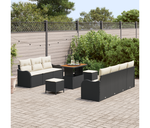 10 Gabalu Dārza Dīvānu Komplekts Ar Spilveniem Melns Poli Rotangpalma Akācija Vidaxl