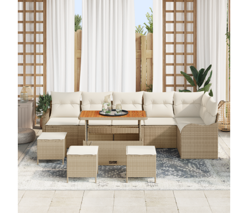 10 Daļu Dārza Dīvānu Komplekts Ar Spilveniem Bēšā Poliratonā Akacijā Vidaxl