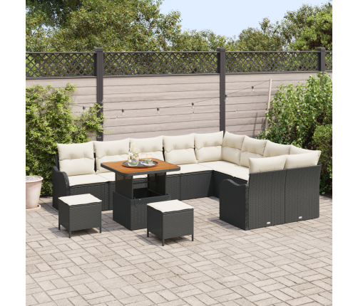 12 Gabalu Dārza Dīvānu Komplekts Ar Spilveniem, Melnās Poli Rotangpalmas Akāciju Vidaxl